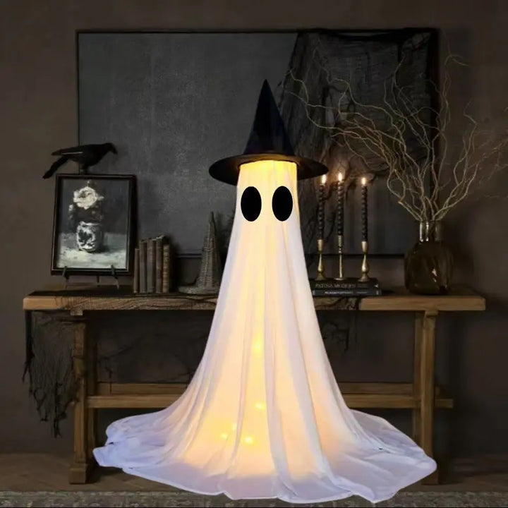 Creepy Halloween Ghost Decoration Figures with LED Lights and Witch Hats – Scary Outdoor Halloween Props for Parties and Home Décor 17