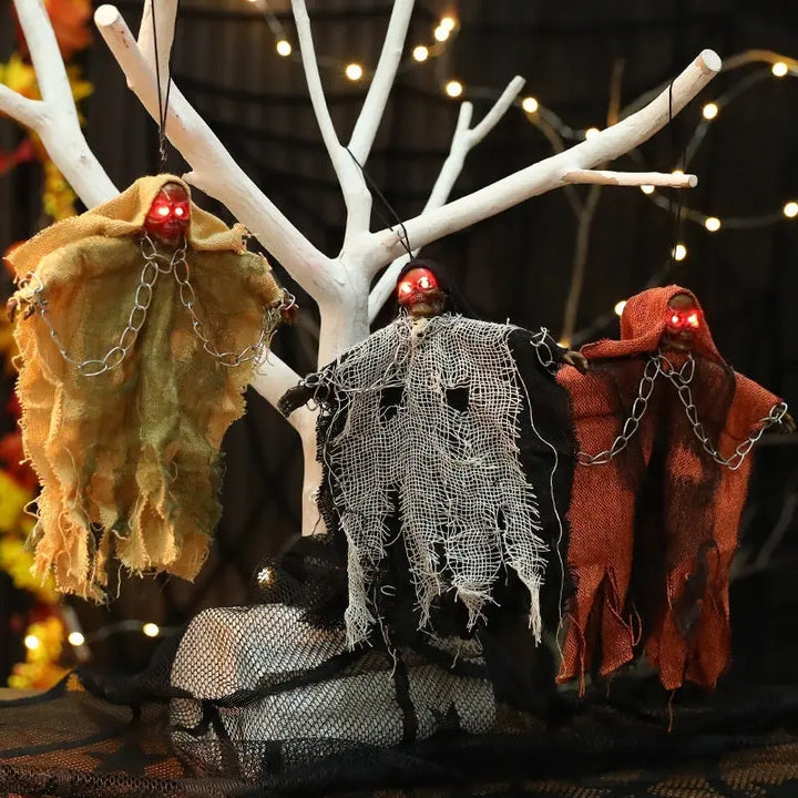 Creepy Halloween Hanging Ghosts with Bright Eyes and Chains – Scary Outdoor Decorations for Parties and Haunted Houses 2