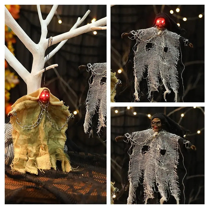 Creepy Halloween Hanging Ghosts with Bright Eyes and Chains – Scary Outdoor Decorations for Parties and Haunted Houses 5