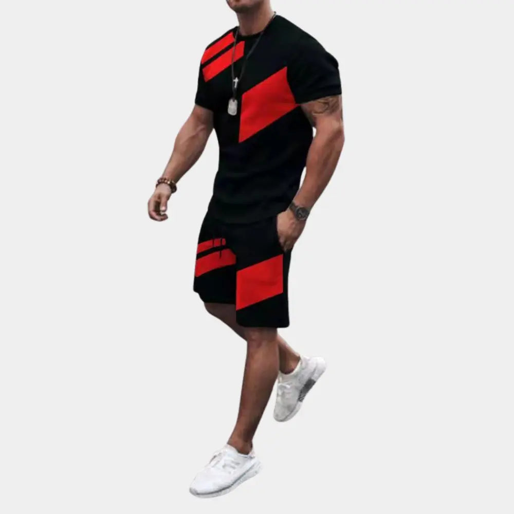 Ethan – Comfortable Two-Piece Summer Outfit for Men, Black & Red, Size S-XXL 1