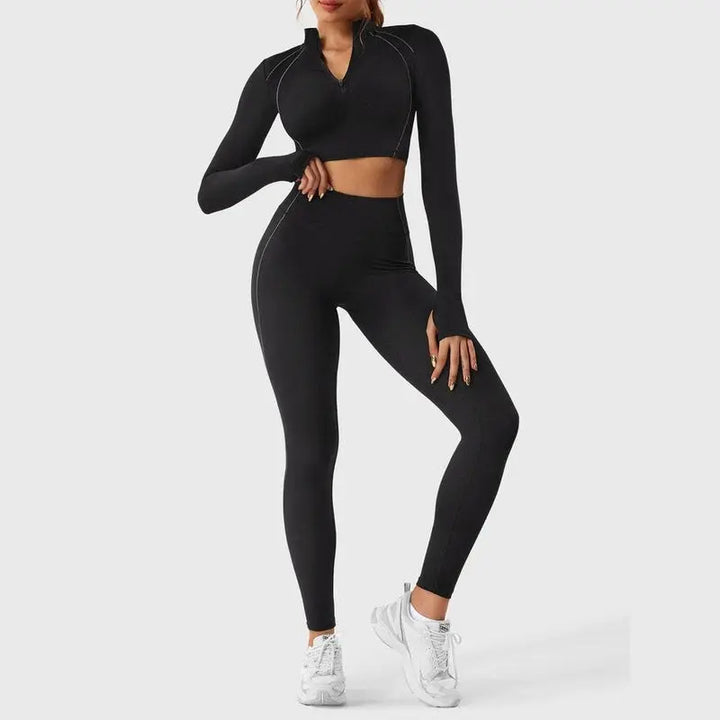 MunaWear  Sets  Lara - Chic Women's Activewear Set With Seamless Leggings And Cropped Top