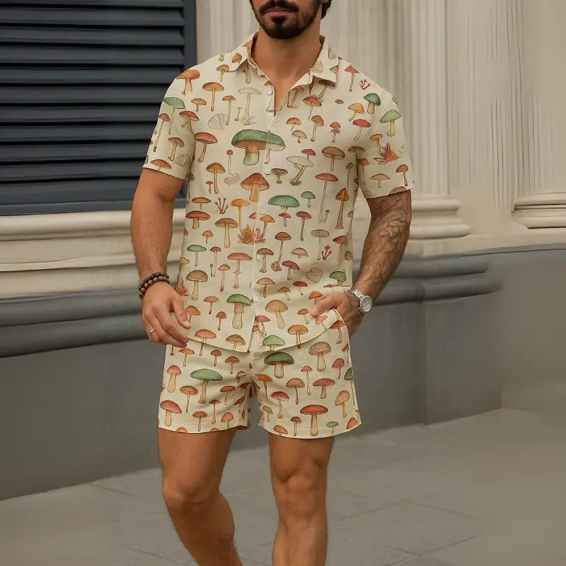 MunaWear - Sets - Terrance – Men's Colorful Summer Outfit Set with Playful Mushroom Print - 