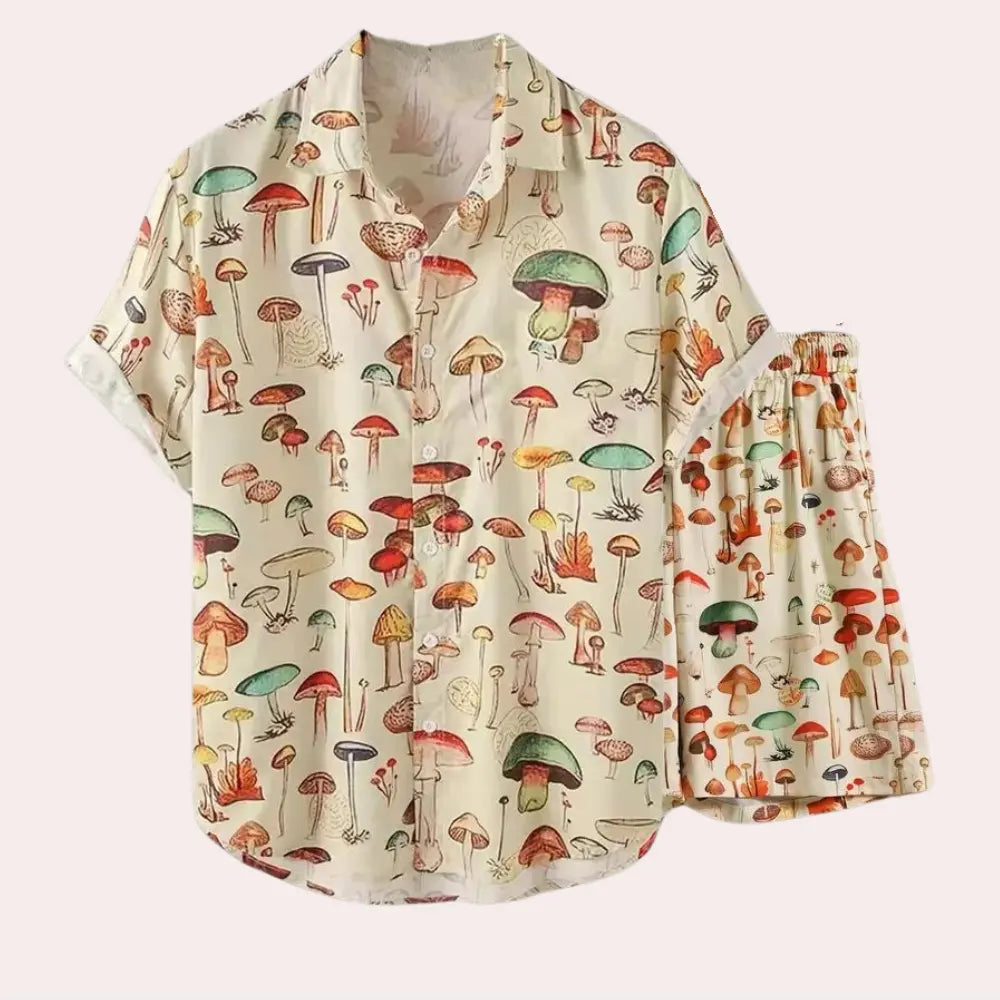 Terrance – Men's Colorful Summer Outfit Set with Playful Mushroom Print, Size S-L 0