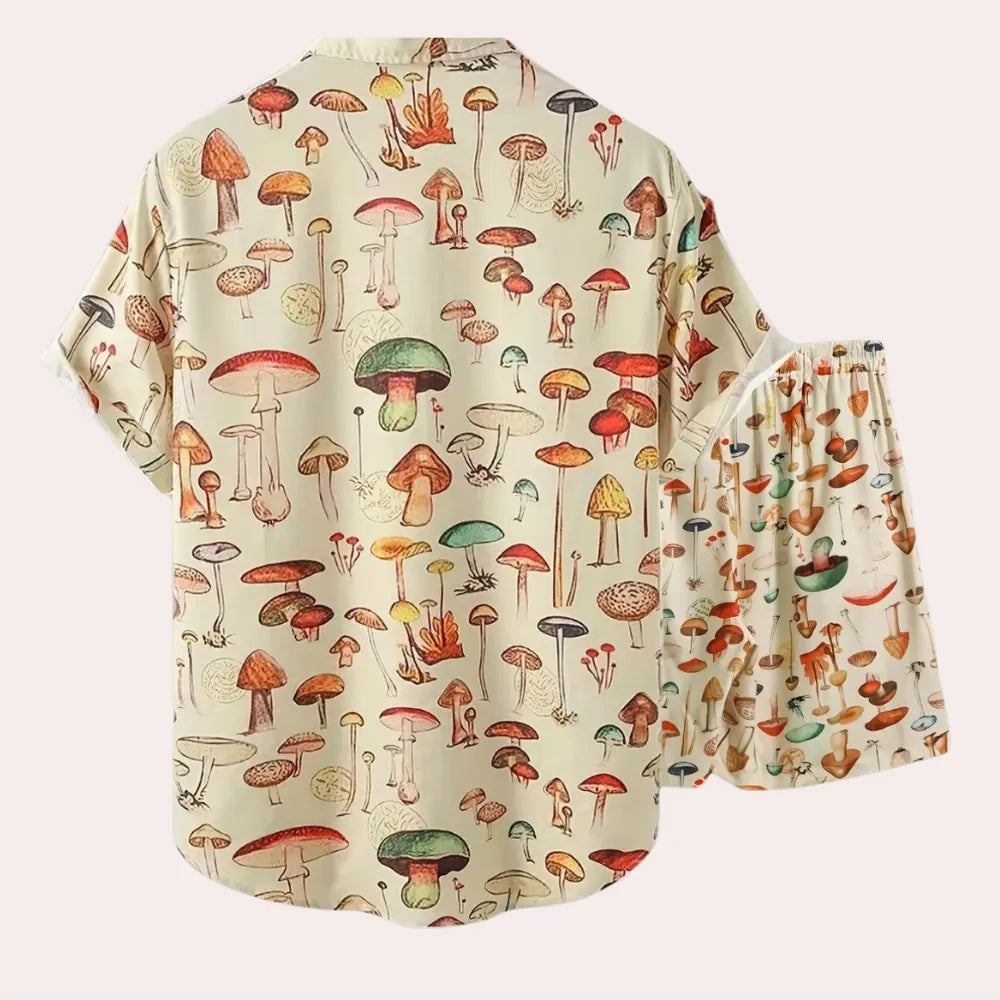Terrance – Men's Colorful Summer Outfit Set with Playful Mushroom Print, Size S-L 1