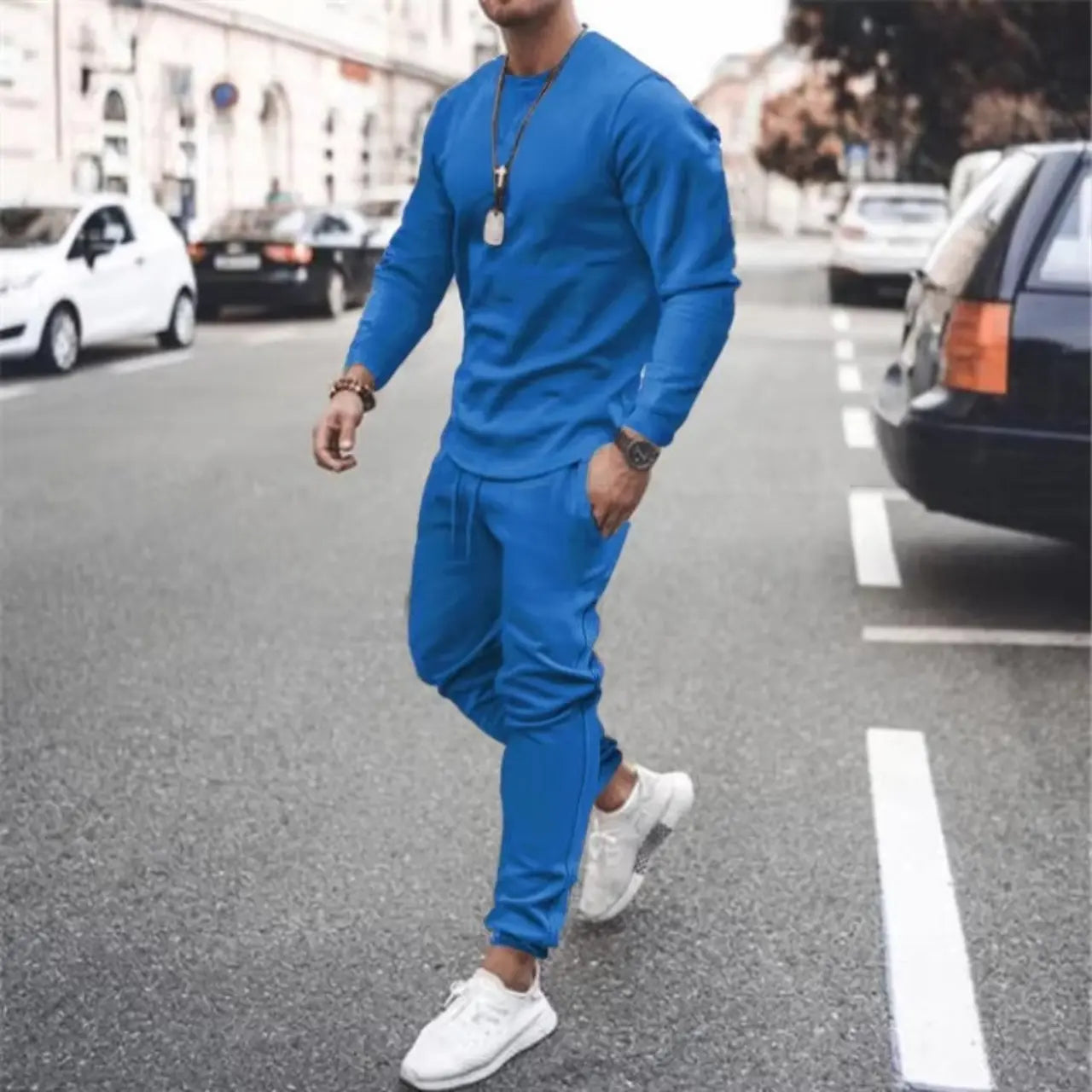 MunaWear - Sets - Timber - Luxe Mens Tracksuit Set with Adjustable Fit for Ultimate Comfort - Blue / 5XL