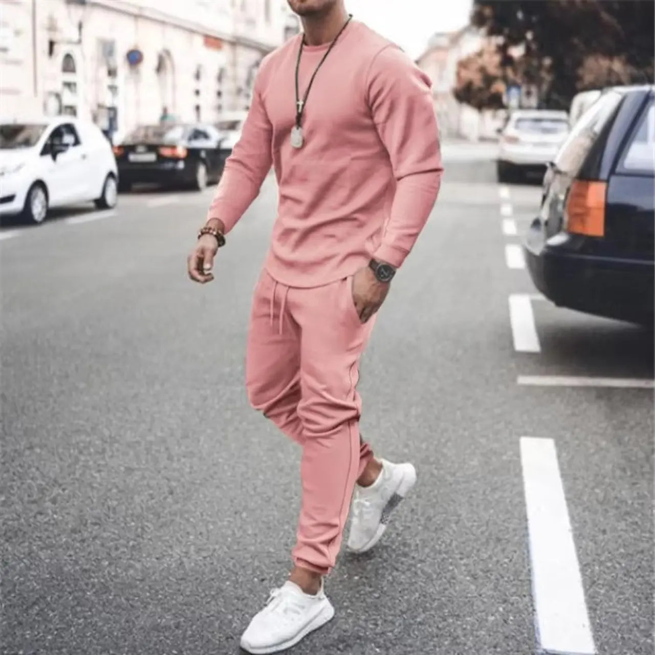 MunaWear - Sets - Timber - Luxe Mens Tracksuit Set with Adjustable Fit for Ultimate Comfort - Pink / 5XL
