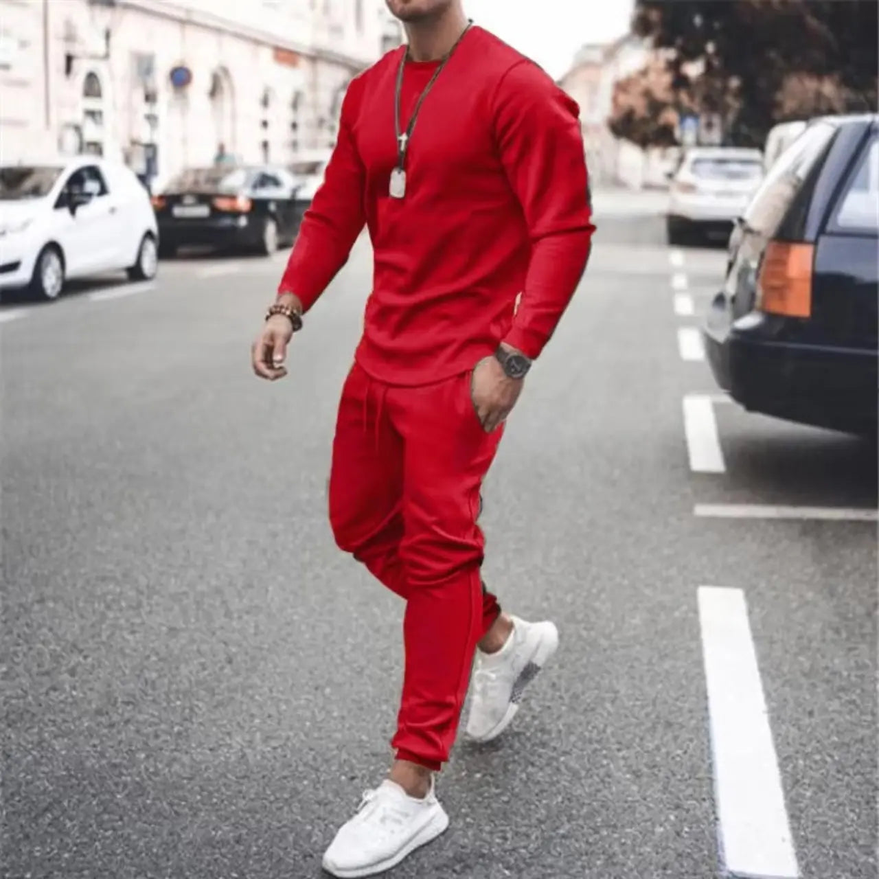 MunaWear - Sets - Timber - Luxe Mens Tracksuit Set with Adjustable Fit for Ultimate Comfort - Red / 5XL