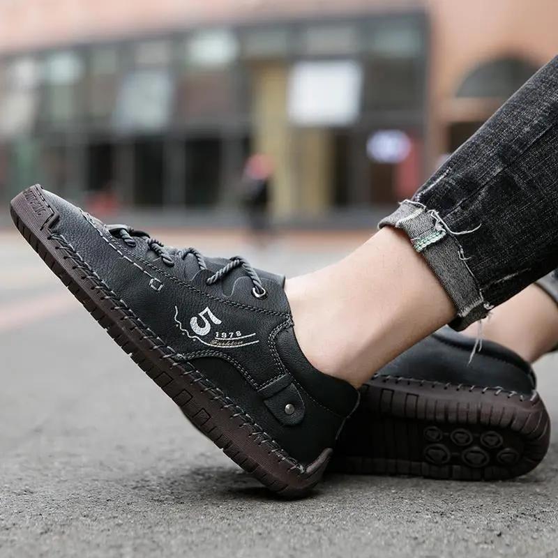 MunaWear - Shoes - Axen – Classic Leather Casual Shoes for Men with Non-Slip Design - 