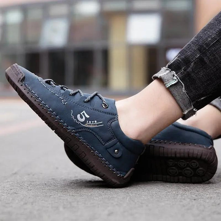 MunaWear - Shoes - Axen – Classic Leather Casual Shoes for Men with Non-Slip Design - Dark Blue / 48