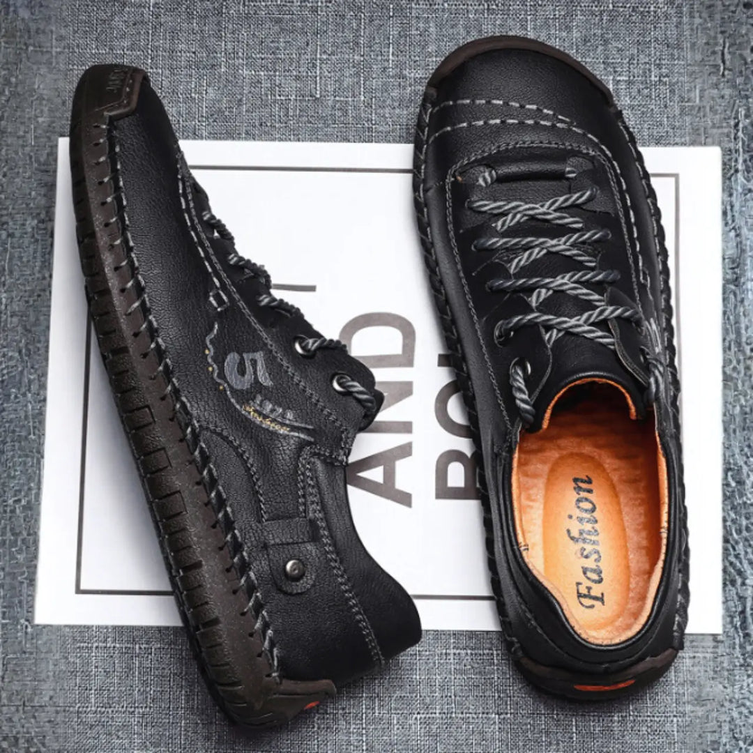 MunaWear - Shoes - Axen  – Classic Leather Casual Shoes for Men with Non-Slip Design - Black
