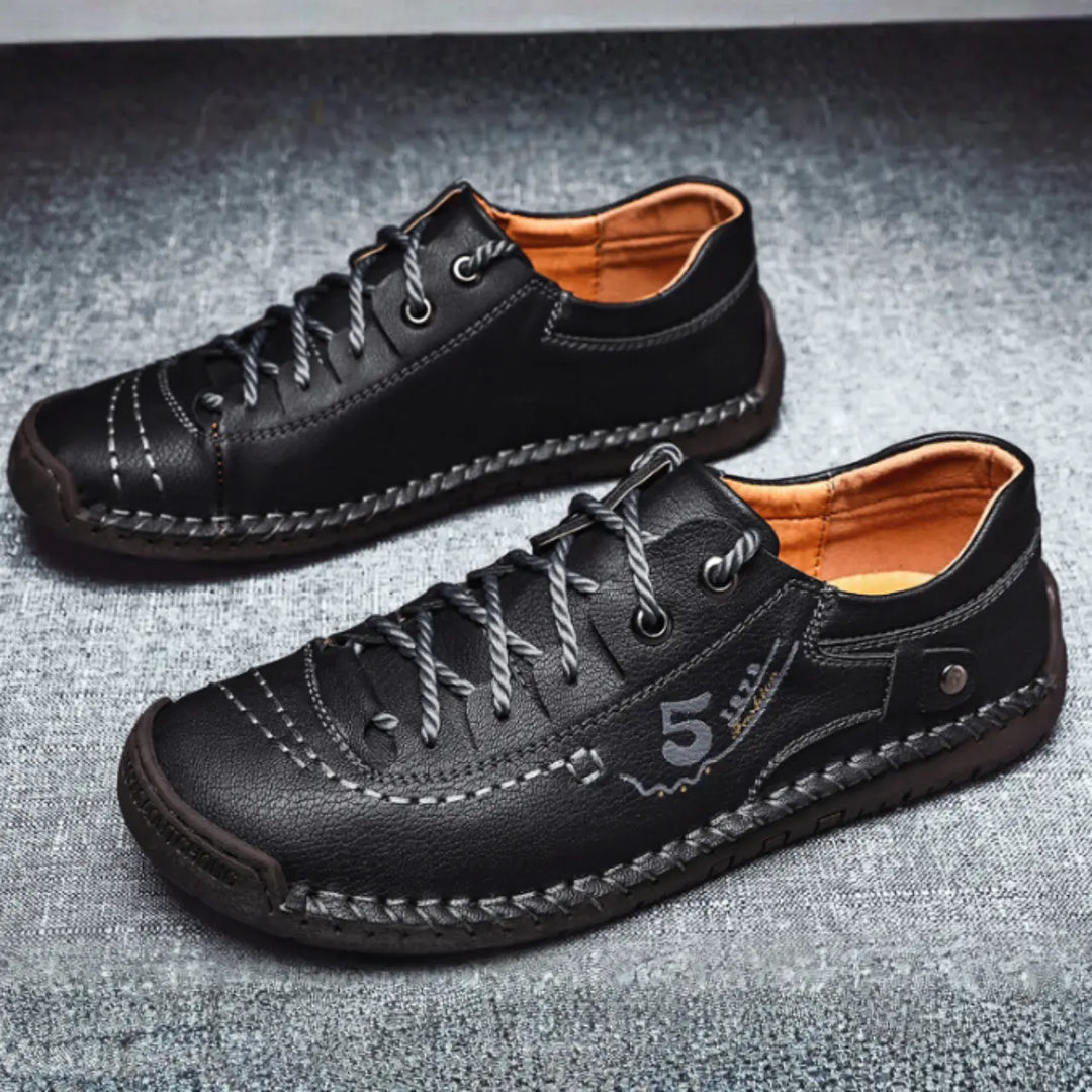 MunaWear - Shoes - Axen  – Classic Leather Casual Shoes for Men with Non-Slip Design - Black