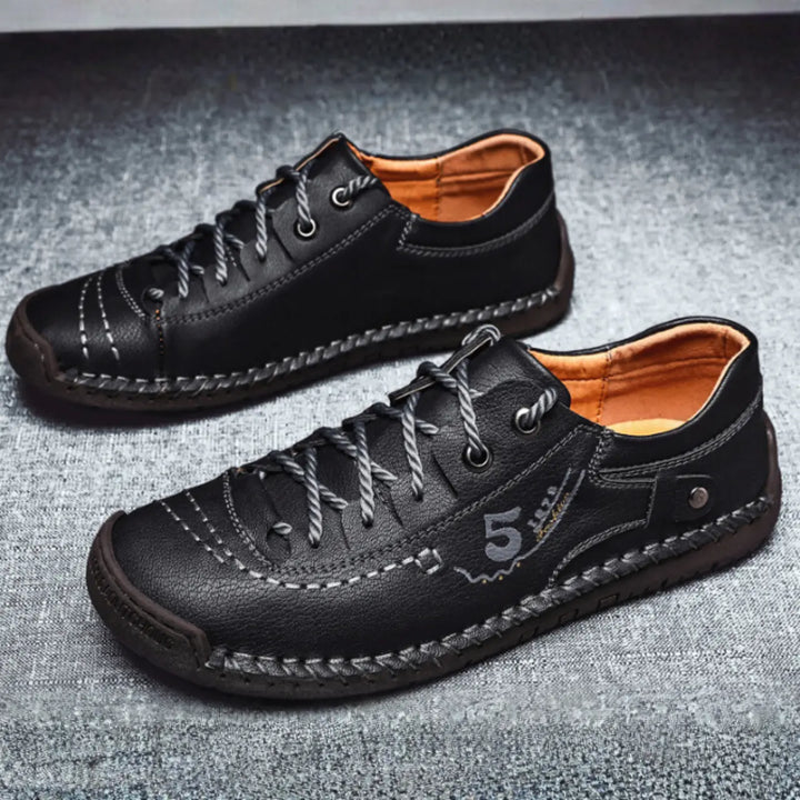 MunaWear - Shoes - Axen  – Classic Leather Casual Shoes for Men with Non-Slip Design - Black