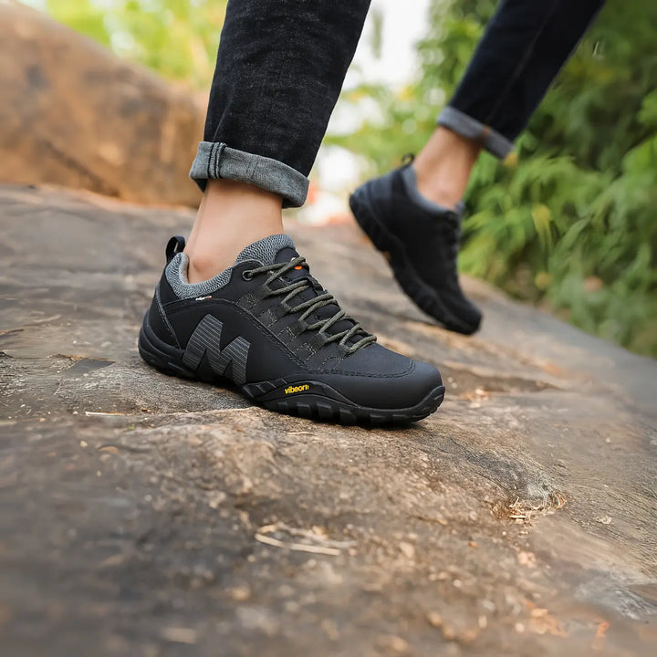 MunaWear - Shoes - TrailFloat – Waterproof Genuine Leather Hiking Boots for Men and Women, Durable & Comfortable Outdoor Footwear - Black/Gray / 45