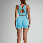 MunaWear - Shorts - Nova - High-Waist Tummy Control Sports Sets With Butt-Lifting Design - Light-Blue-L-L