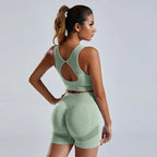 MunaWear - Shorts - Nova - High-Waist Tummy Control Sports Sets With Butt-Lifting Design - Light Green / L / L