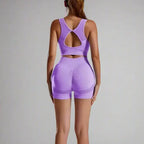 MunaWear - Shorts - Nova - High-Waist Tummy Control Sports Sets With Butt-Lifting Design - Purple-L-L