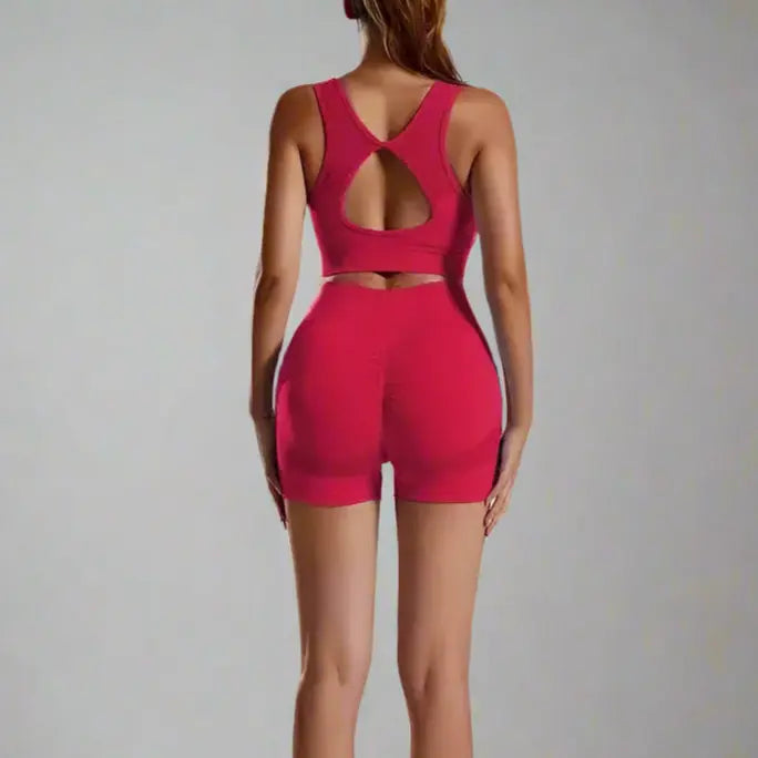 MunaWear - Shorts - Nova - High-Waist Tummy Control Sports Sets With Butt-Lifting Design - Red-L-L