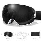 MunaWear - Ski Goggles - Frosk – Premium Men's Ski Goggles With Anti-Fog Lens For Snow Adventures - Black Lens/White Frame