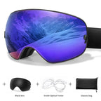 MunaWear - Ski Goggles - Frosk – Premium Men's Ski Goggles With Anti-Fog Lens For Snow Adventures - Blue Lens/Black Frame