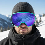 MunaWear - Ski Goggles - Frosk – Premium Men's Ski Goggles With Anti-Fog Lens For Snow Adventures - Blue Lens/Light Blue Frame