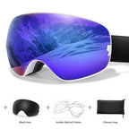 MunaWear - Ski Goggles - Frosk – Premium Men's Ski Goggles With Anti-Fog Lens For Snow Adventures - Blue Lens/White Frame