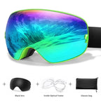 MunaWear - Ski Goggles - Frosk – Premium Men's Ski Goggles With Anti-Fog Lens For Snow Adventures - Light Blue Lens/Green Frame