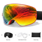 MunaWear - Ski Goggles - Frosk – Premium Men's Ski Goggles With Anti-Fog Lens For Snow Adventures - Orange Lens/ Red Frame