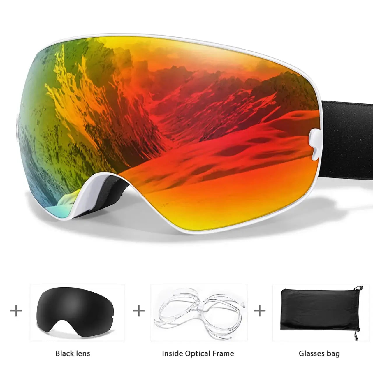 MunaWear - Ski Goggles - Frosk – Premium Men's Ski Goggles With Anti-Fog Lens For Snow Adventures - Orange Lens/ White Frame