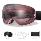 MunaWear - Ski Goggles - Frosk – Premium Men's Ski Goggles With Anti-Fog Lens For Snow Adventures - Pink Lens/Pink Frame