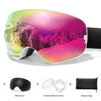MunaWear - Ski Goggles - Frosk – Premium Men's Ski Goggles With Anti-Fog Lens For Snow Adventures - Purple Lens/White Frame