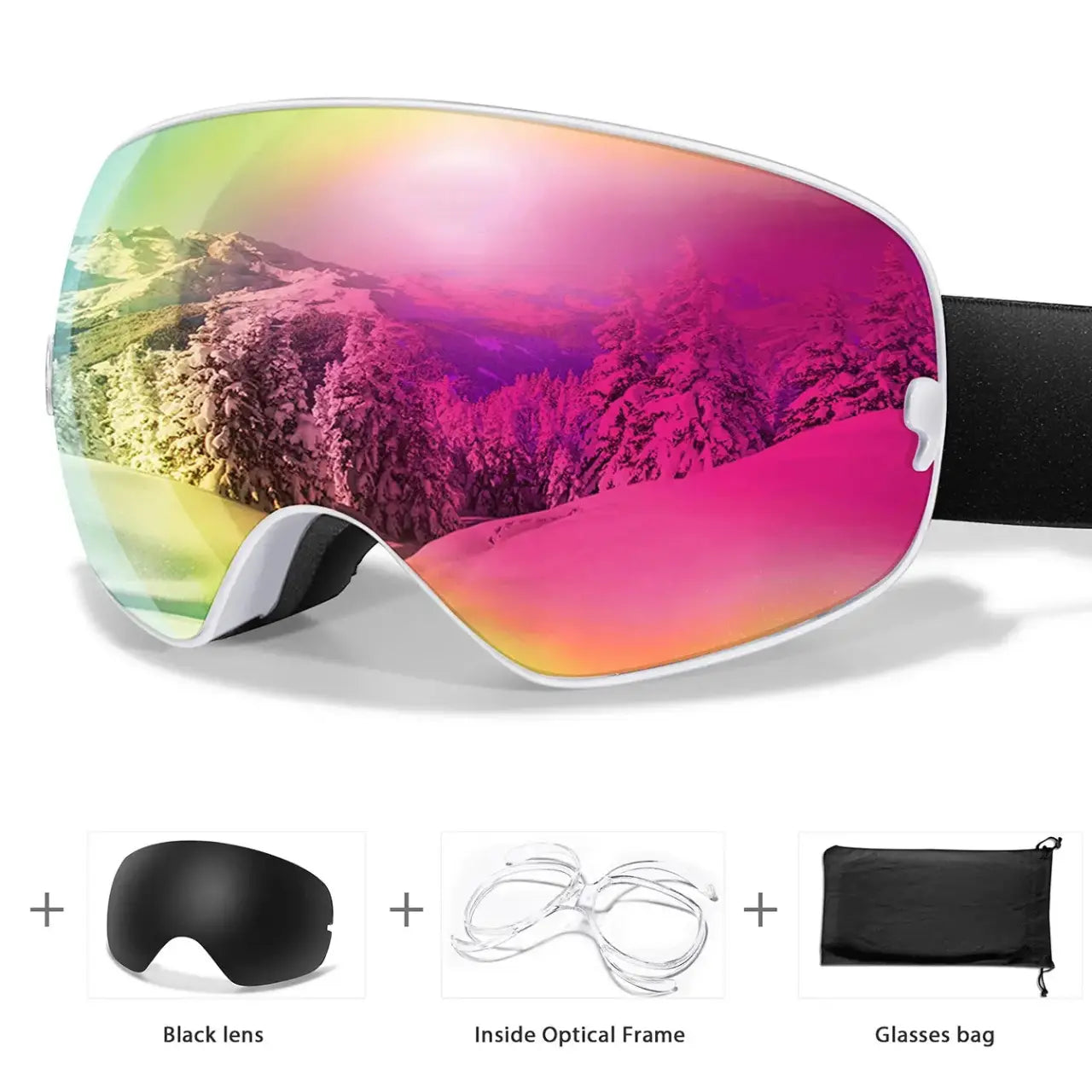 MunaWear - Ski Goggles - Frosk – Premium Men's Ski Goggles With Anti-Fog Lens For Snow Adventures - Purple Lens/White Frame