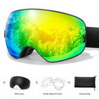 MunaWear - Ski Goggles - Frosk – Premium Men's Ski Goggles With Anti-Fog Lens For Snow Adventures - Yellow Green Lens/Black Frame