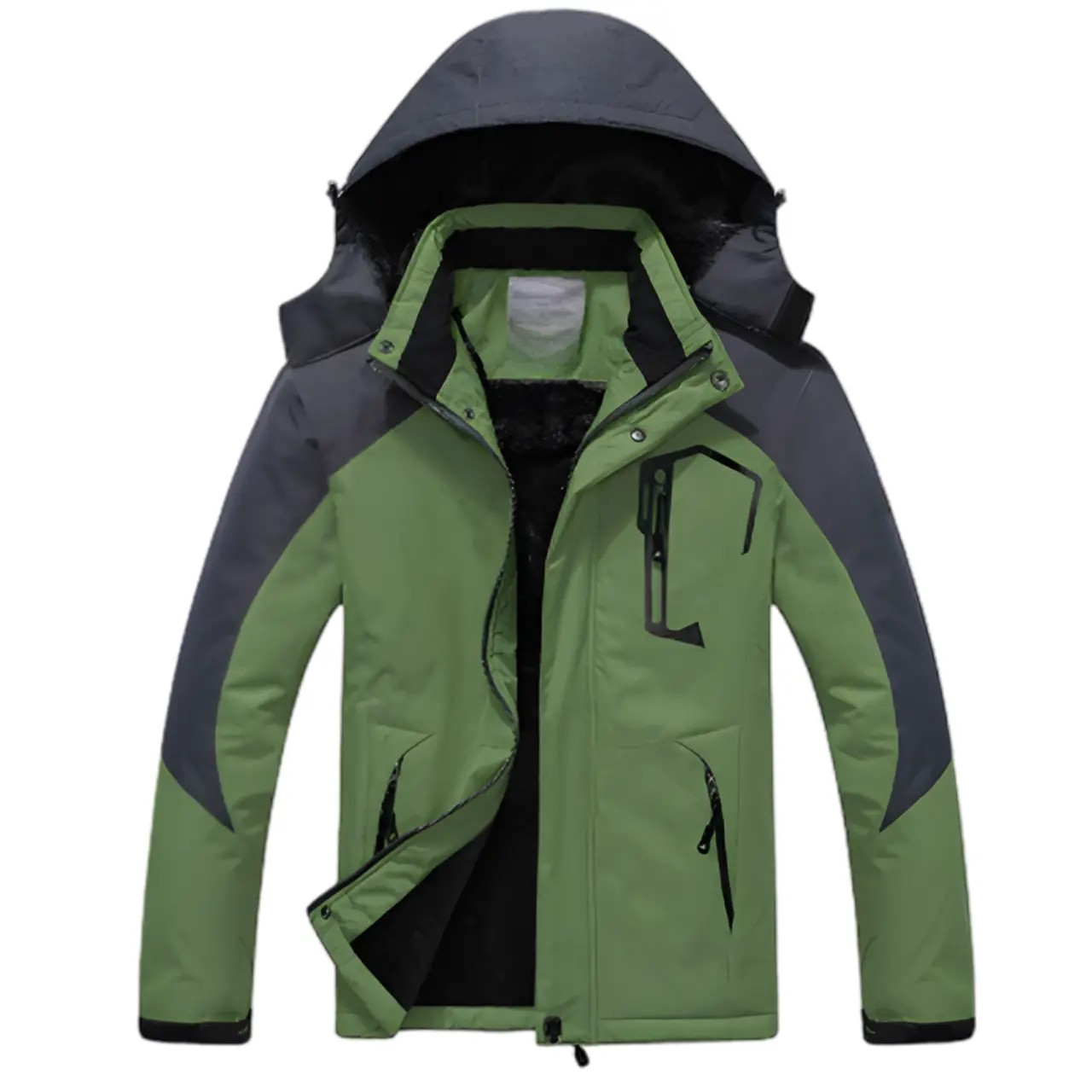 MunaWear - Ski Jackets - Logan – Versatile Men's Ski Jacket With Adjustable Hood For Winter Adventures - Green / 6XL