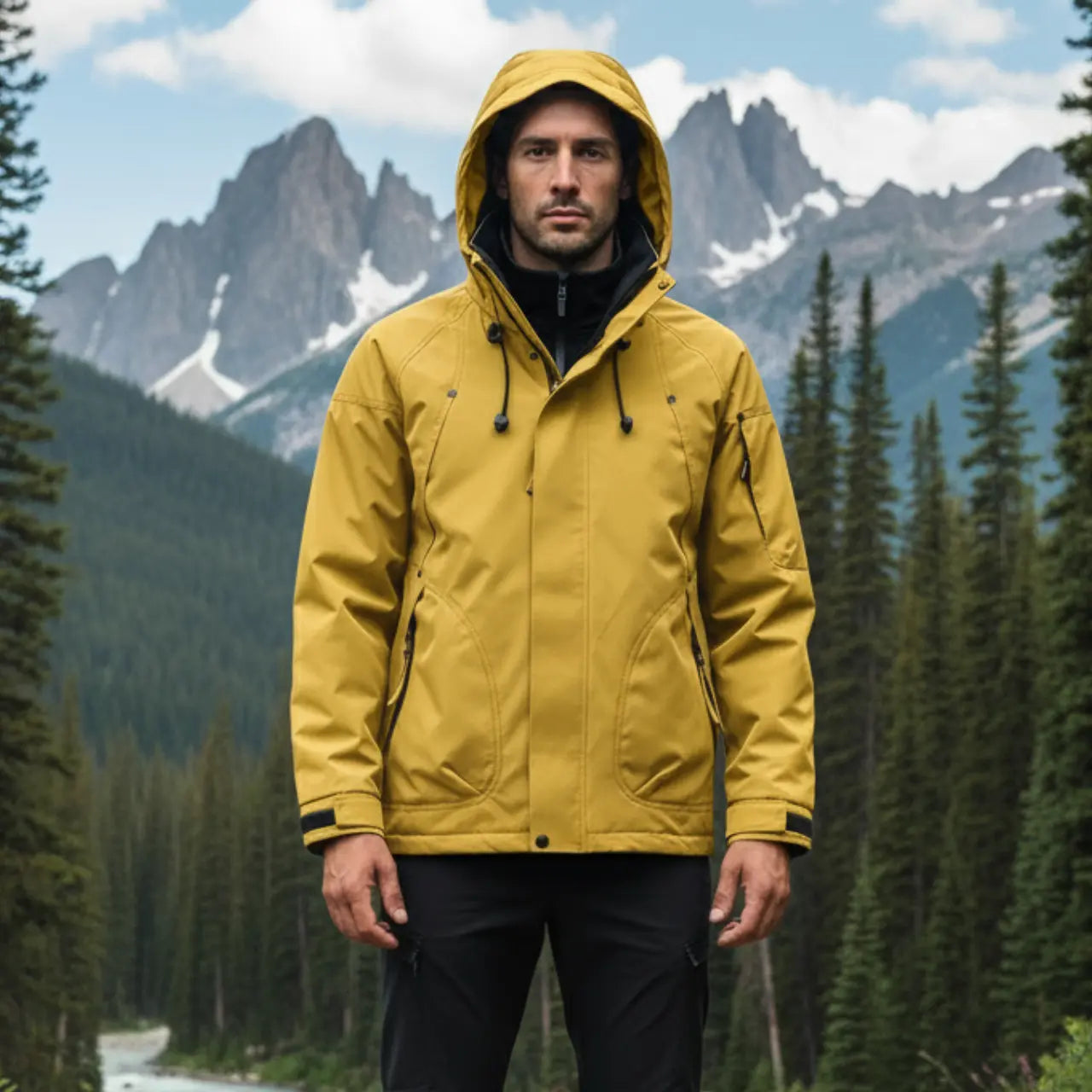 MunaWear - Ski Jackets - Nivor – Functional Men's Ski Jacket With Hood For Winter Sports And Outdoor Adventures - Yellow