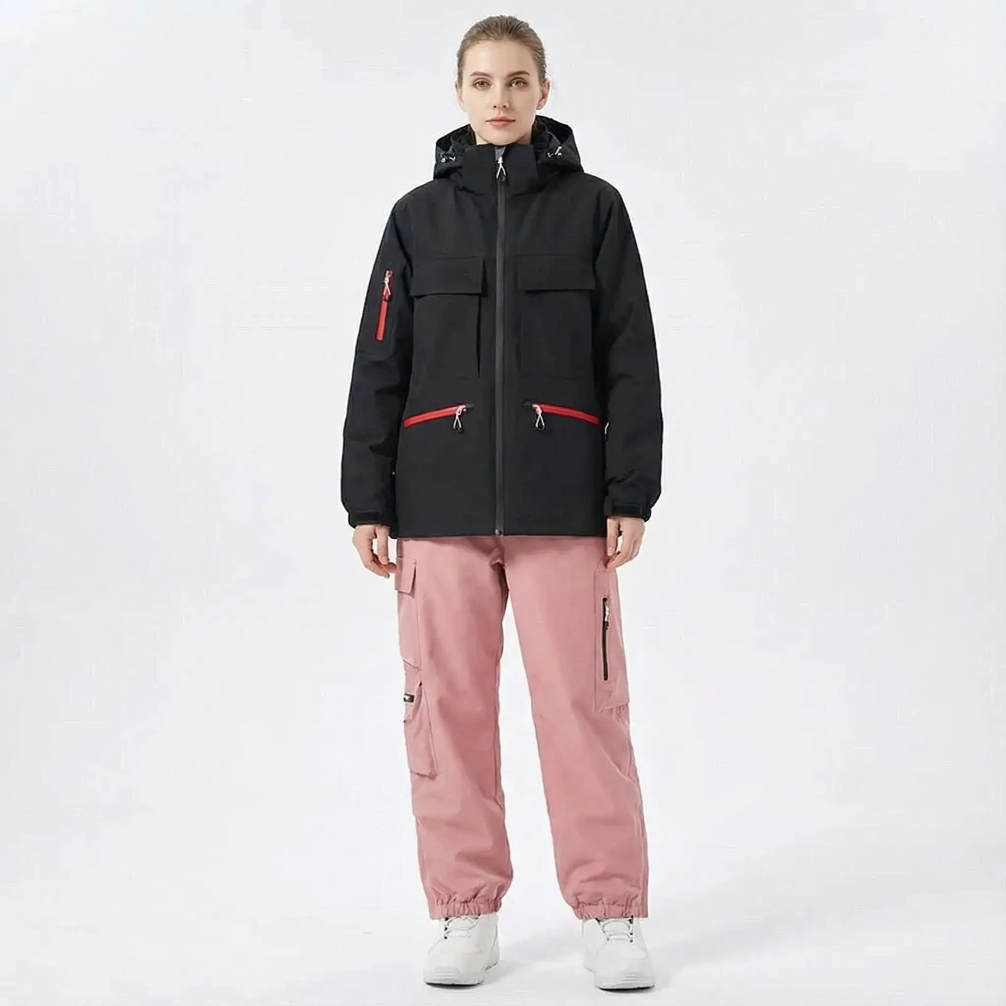 MunaWear - Ski Jackets & Pants - Spirra – Insulated Unisex Ski Jacket And Pants Set For Winter Sports Adventures - Black/LightPink / XXL