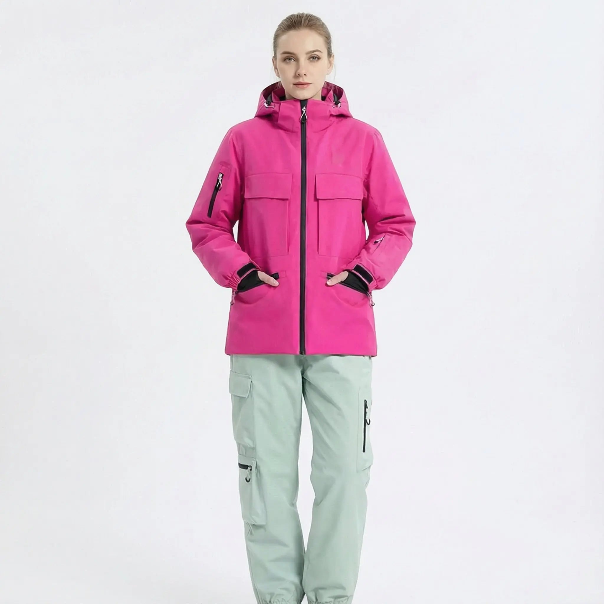 MunaWear - Ski Jackets & Pants - Spirra – Insulated Unisex Ski Jacket And Pants Set For Winter Sports Adventures - Pink/Light Green / XXL