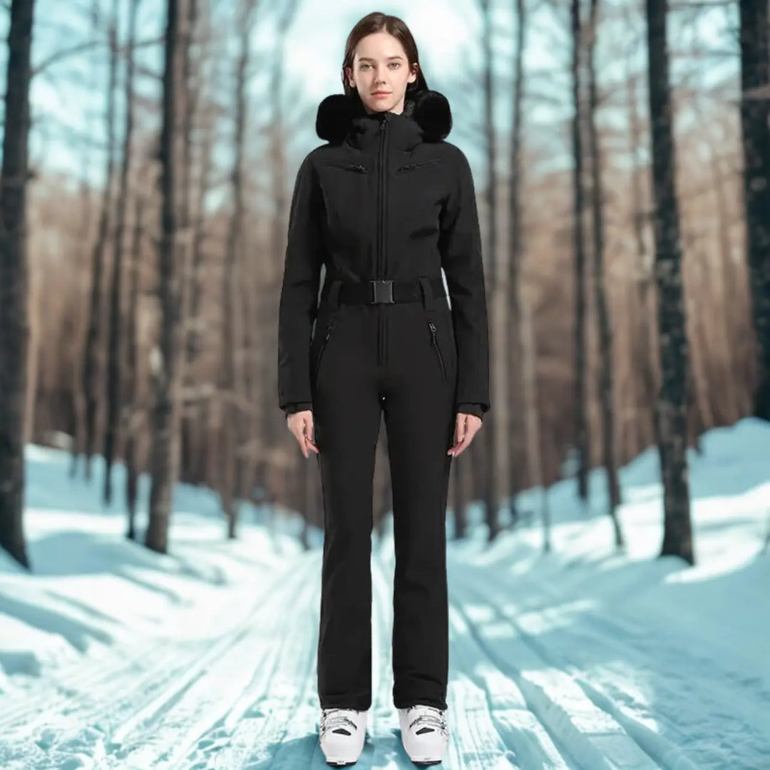 MunaWear - Ski Suits - Clea – Women's Ski Jumpsuit With Waterproof And Thermal Features For Winter Sports - Black / XL