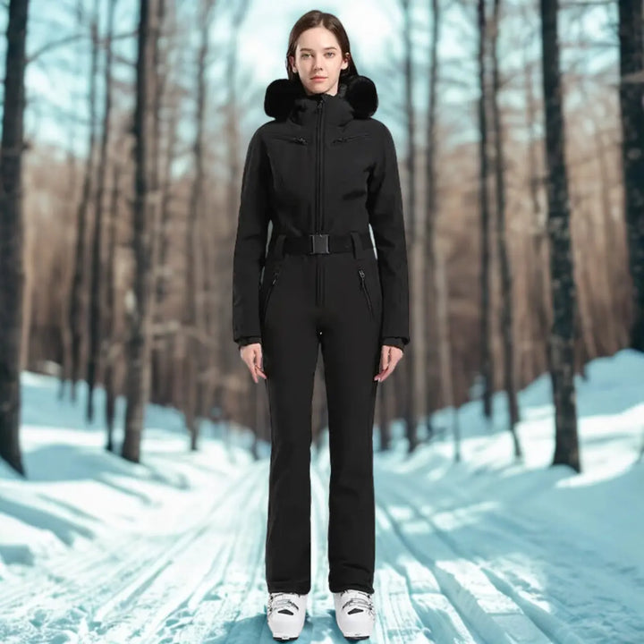 MunaWear - Ski Suits - Clea – Women's Ski Jumpsuit With Waterproof And Thermal Features For Winter Sports - Black / XL