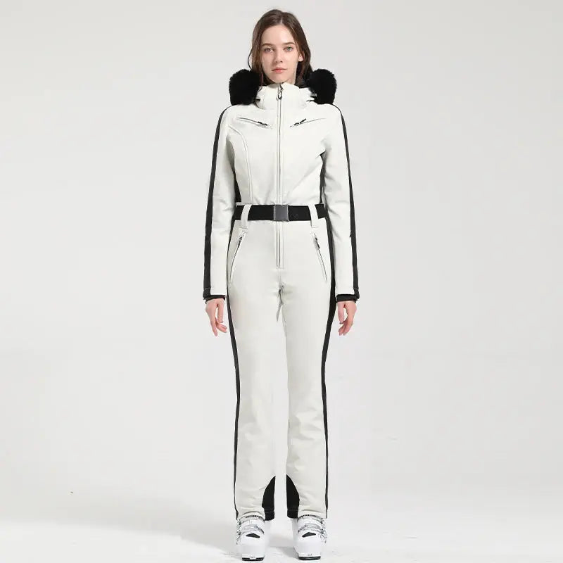 Clea– Women's Ski Jumpsuit With Waterproof And Thermal Features For Winter Sports- White/Black