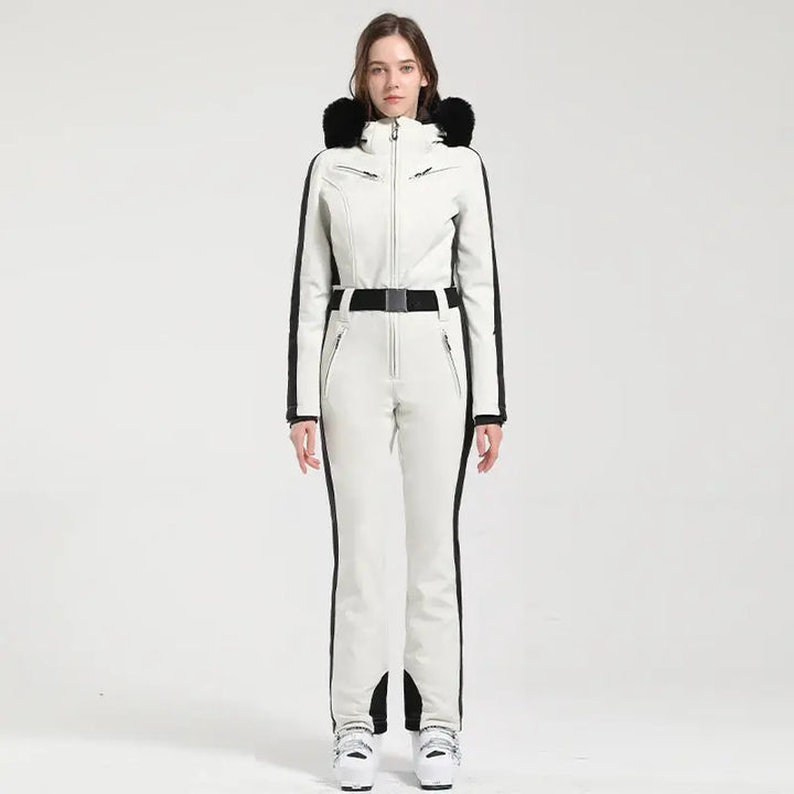 Clea– Women's Ski Jumpsuit With Waterproof And Thermal Features For Winter Sports- White/Black