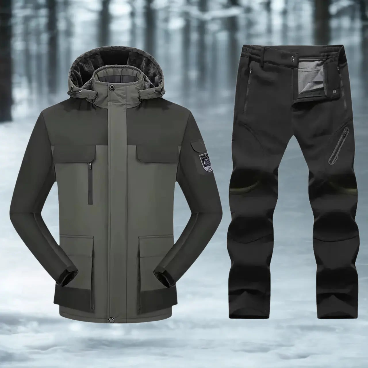 MunaWear - Ski Suits - Frostmark – Premium Men's Ski Suit With Windproof And Waterproof Features For Skiing And Snowboarding - Army Green / Black / M