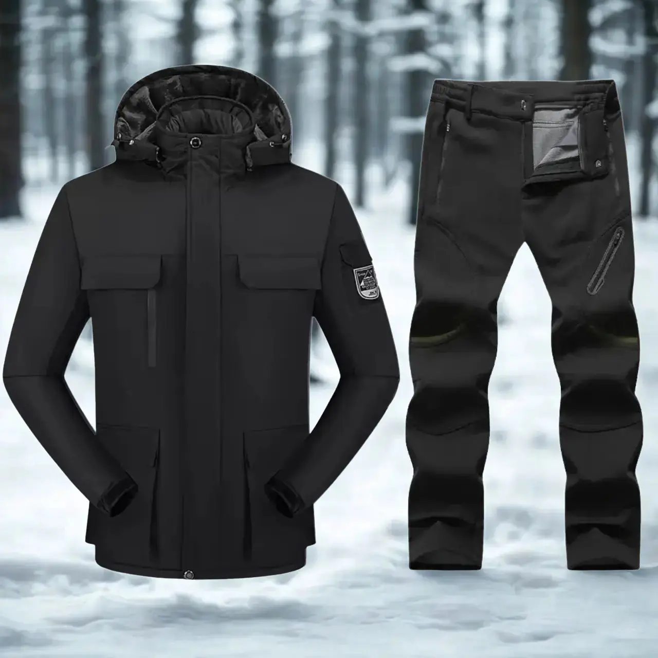 MunaWear - Ski Suits - Frostmark – Premium Men's Ski Suit With Windproof And Waterproof Features For Skiing And Snowboarding - Black / 9XL