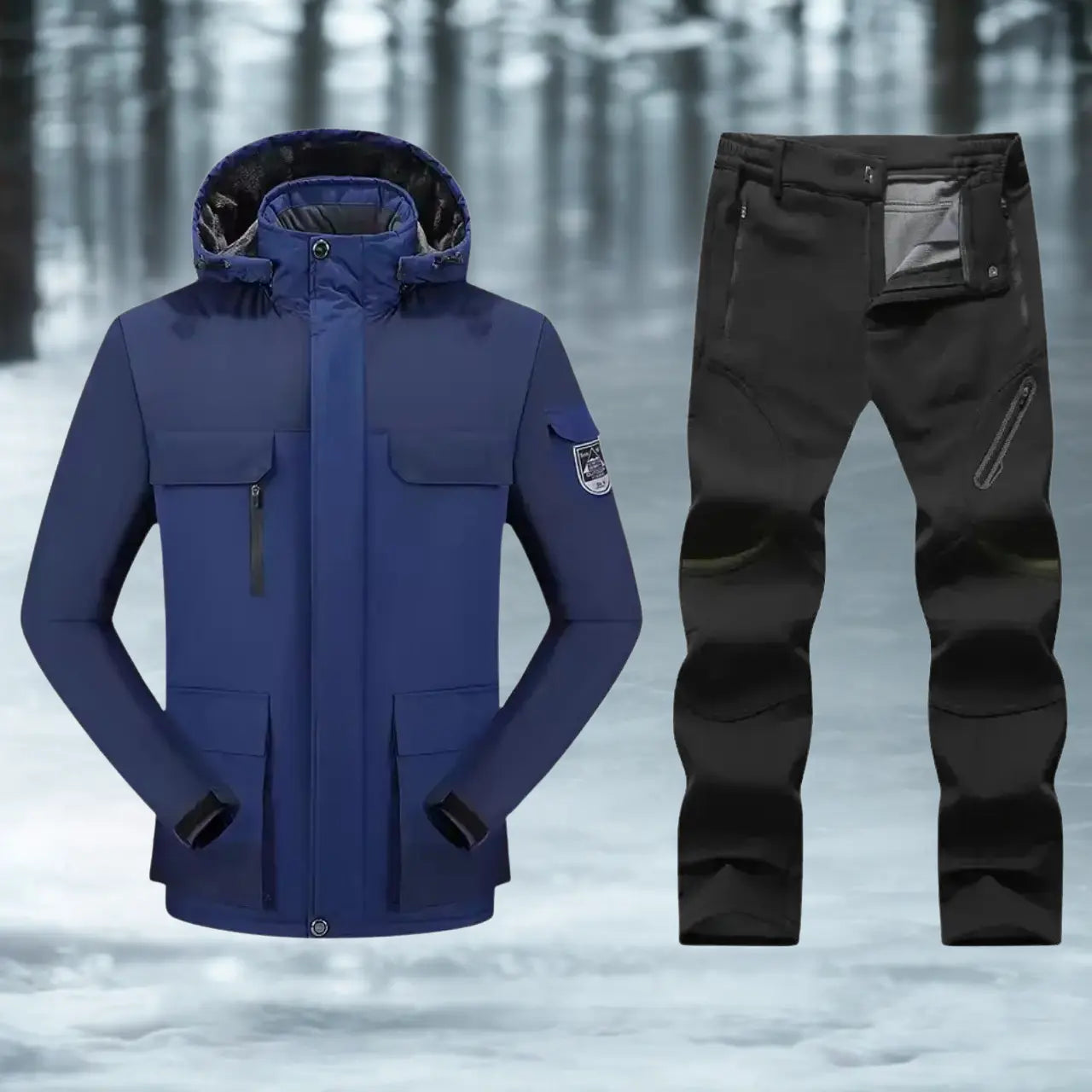 MunaWear - Ski Suits - Frostmark – Premium Men's Ski Suit With Windproof And Waterproof Features For Skiing And Snowboarding - Dark Blue / Black / M