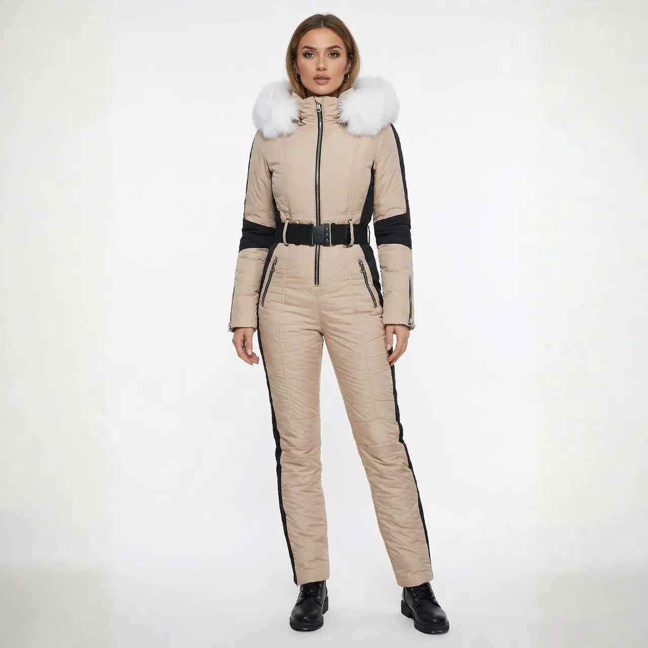 MunaWear - Ski Suits - Iris – Premium Women's Ski Suit With Waterproof Protection For Winter Sports - Khaki / 2XL