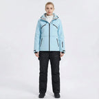 MunaWear - Ski Suits - Noelle – Stylish Women's Ski Suit With Waterproof Features For Winter Sports - Blue Coat/Black Pants / 3XL