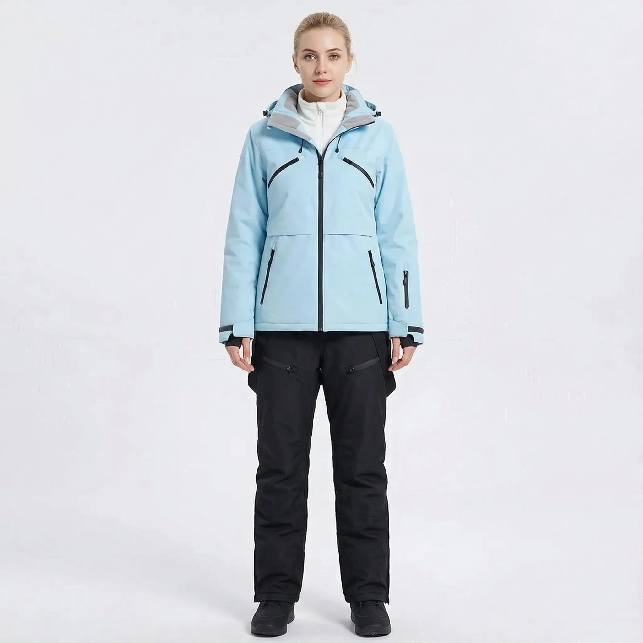 MunaWear - Ski Suits - Noelle – Stylish Women's Ski Suit With Waterproof Features For Winter Sports - Blue Coat/Black Pants / 3XL