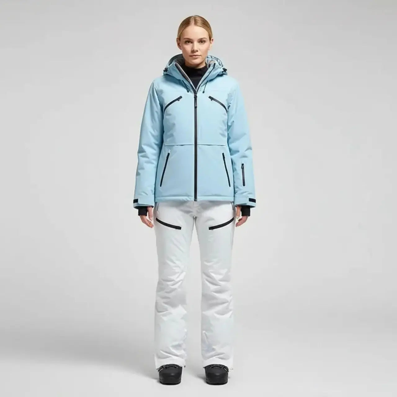 MunaWear - Ski Suits - Noelle – Stylish Women's Ski Suit With Waterproof Features For Winter Sports - Blue Coat/White Pants / 3XL