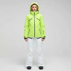 MunaWear - Ski Suits - Noelle – Stylish Women's Ski Suit With Waterproof Features For Winter Sports - Green Coat/White Pants / 3XL