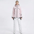 MunaWear - Ski Suits - Noelle – Stylish Women's Ski Suit With Waterproof Features For Winter Sports - Pink Coat/White Pants / 3XL