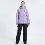 MunaWear - Ski Suits - Noelle – Stylish Women's Ski Suit With Waterproof Features For Winter Sports - Purple Coat/Black Pants / 3XL
